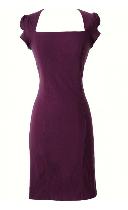 Square Neck Modest Pencil Dress in Purple